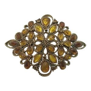 Monet Brooch Pin Crystal Brown  Gold Teardrop Round Oval Twisted Gold Brooch Pin